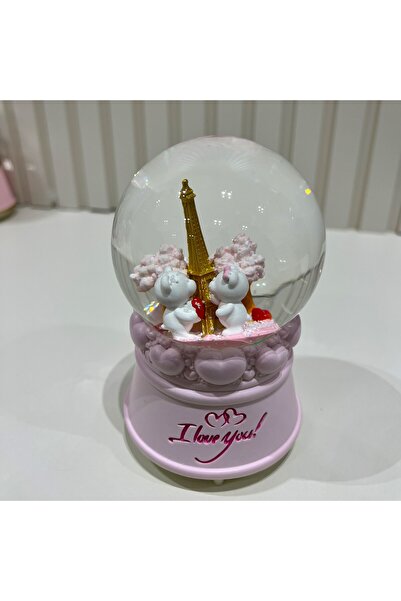 Taşmeran Paris Eyfel KulesiSevgili Ayıcıklı Işıklı Müzikli Orta Boy Kar Küresi Tky0402