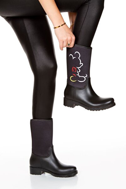 Sea&Blue Mickey Mouse Baskılı Su Geçirmeyen Kısa Kadın Yağmur Çizmesi