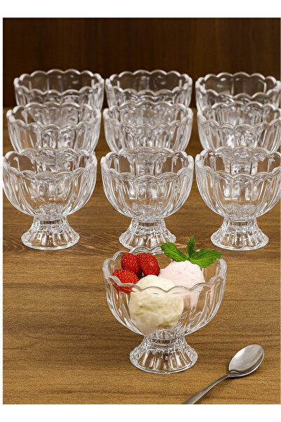 ALQANNAS Yogurt dessert glasses, crystal glass, 12 pieces, 160 ml each, with base | Ice cream/pudding/dessert serving glasses