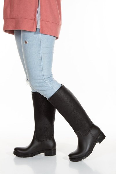 Sea&Blue Antique Pattern Thick Waterproof Rain Boots That Can Be Weared and Taken Off Comfortably