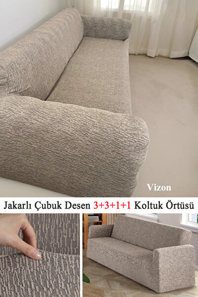 StarMall Koltuk Örtüsü 3+3+1+1 Takımı Lastikli Esnek Yıkanabilir Çekyat Kanep...