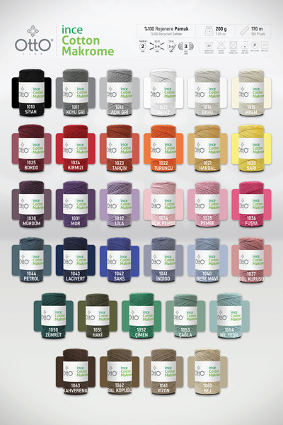 OTTO LİNE İnce Cotton Makrome - Bebek Mavi - 5'li Paket - 2mm/200gr/170m - Pamuk Makrome, Aksesuar ipi