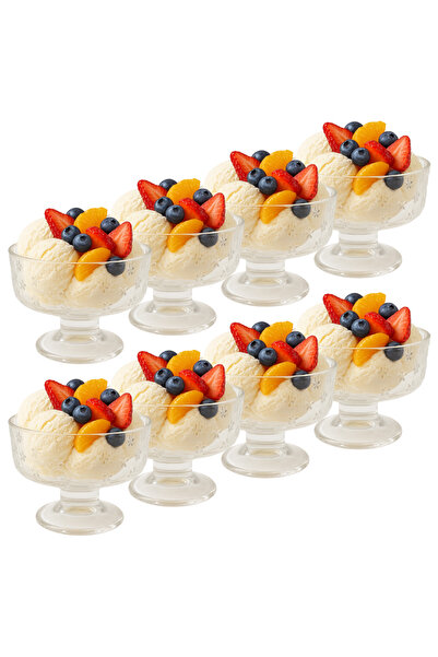 ALQANNAS 8-Piece Luxury Crystal Dessert Yogurt Set with Elegant Base | Serving Cups for Desserts, Ice Cream, and Fruits