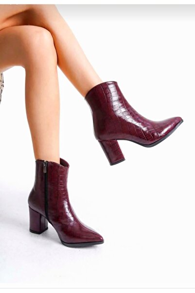 v.s.h velvet Γυναικείες κλασικές μπότες με φερμουάρ στο πλάι με χοντρό τακούνι με μυτερή μύτη από κροκόδειλο