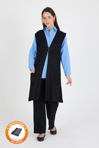 larocci Vestă standard pentru femei, cu decolteu în V, cu detalii, fără mânec...