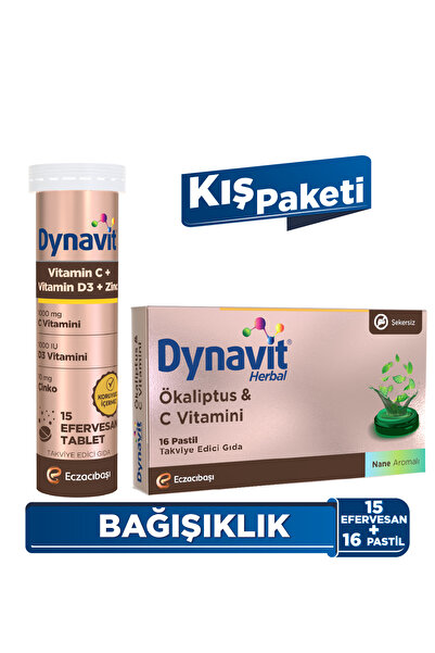 Dynavit C Vit + D + Çinko 15 Efervesan & Herbal Pastil Ökaliptus + C Vitamini - Kış Paketi