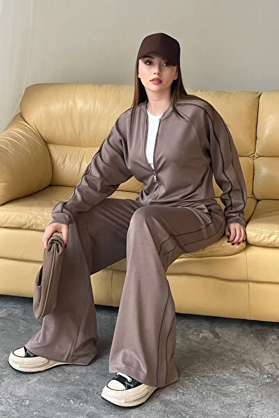 Balenbi طقم نسائي من قماش المودال مزدوج حواف أسطوانية سحابات 1127