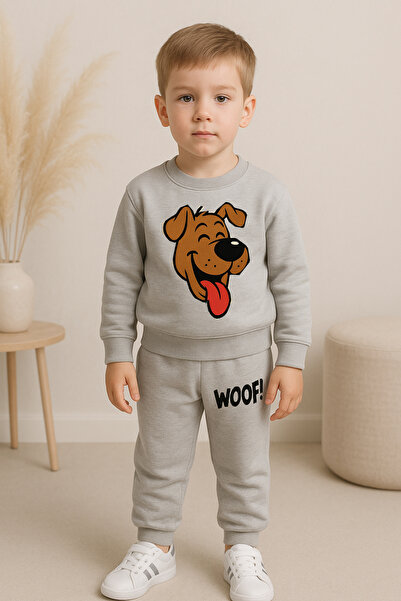 bebekpare Boy's Bottom Top Set Puppy Gray (Fabric Without Sharding) 100% Cotton
