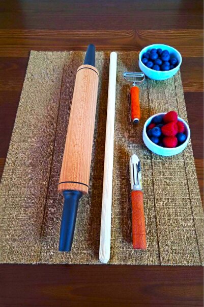 SWENCRAFT Lüks Doğal Ahşap Dönerli Merdane Oklava Oyacak Soyacak 4' Lü Mutfak...