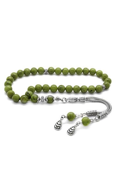 Kristal Gümüş Χάντρες προσευχής από φυσική πέτρα νεφρίτη με μεταλλική φούντα ...