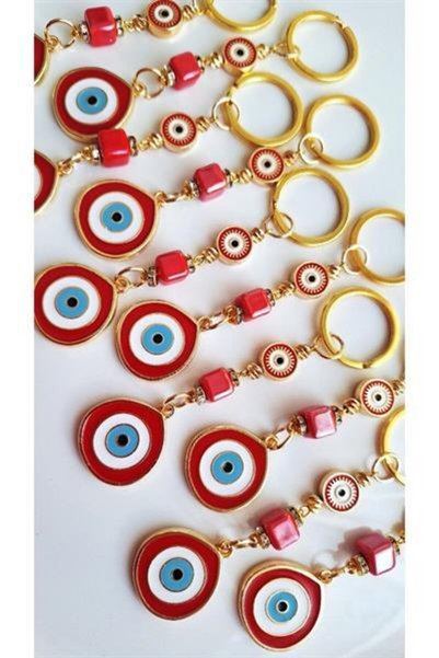 Svc Aksesuar Gift Big Evil Eye Beaded Red Lucky Keychain - 10.5 cm