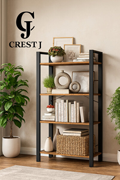 Crestj وحدة تخزين كتب عتيقة قائمة بذاتها من 4 طبقات للمنزل أو المكتب أو غرفة ...