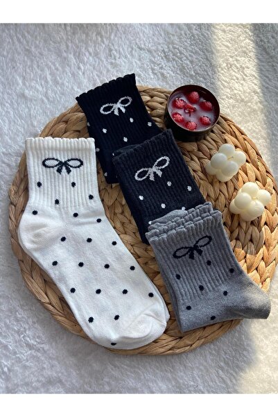EFİLACCESSORİES KURDELELİ PUANTİYELİ 4 LÜ KOLEJ ÇORAP