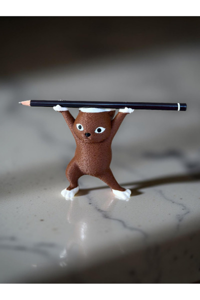3D Dükkanı Kalem Tutan Kedi - Kedi Tasarımlı Dekoratif Kalem Kaldıran Kedi Fi...