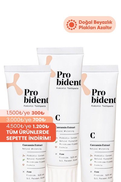 Probident Aktif Probiyotikli Doğal Florürsüz Diş Macunu Zerdeçal Özüt Ilaveli 3'lü Paket Beyazlık