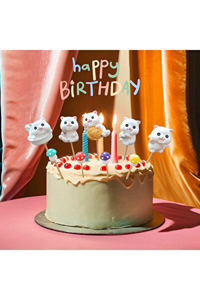 melora 9 parça kedi ve mantar Kürdanlı Pasta Süsü Doğum Günü Süsleri Pasta Kü...