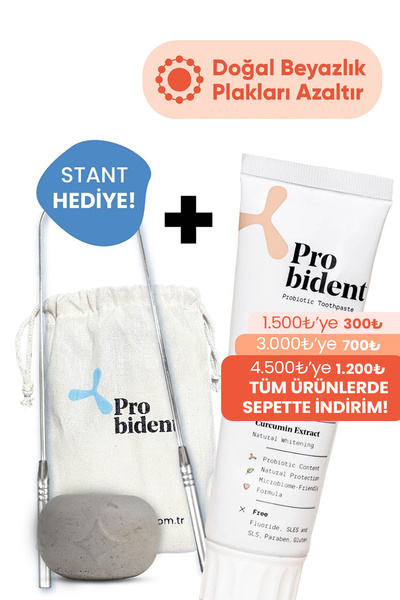 Probident Aktif Probiyotik Doğal Florürsüz Zerdeçal Özüt Ilaveli Diş Macunu Beyazlatma & Dil Temizleme Aparatı
