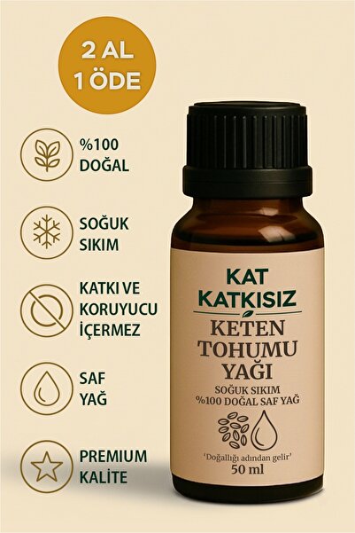 KAT KATKISIZ Keten Tohumu Yağı 50ml Soğuk Sıkım, %100 Saf ve Katkısız