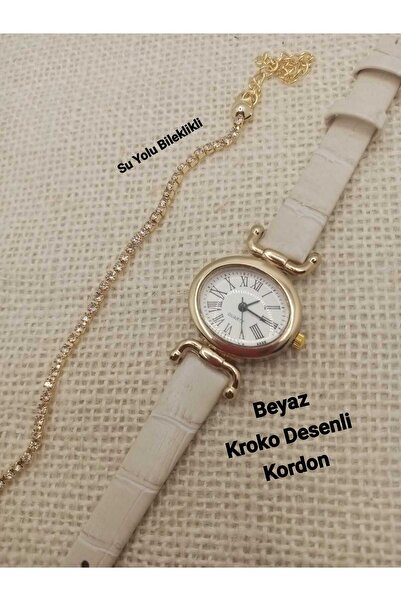 QUARTZ ساعة يد نسائية كلاسيكية بسيطة بتصميم ريترو مع سوار أبيض من سو رود - bb...