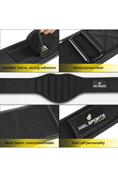 MGL SPORTS Neoprene Weight Lifting Belt Black for Gym –(X-LARGE) Adjustable Back Support –