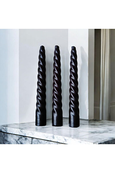 Denic Tasarım 3'lü Siyah-İtalyan Burgulu-Şamdan Mum- Kıvrımlı Mum