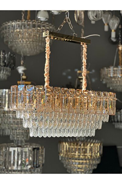 Kristal OVAL LÜX SALON AVİZE GOLD 10 Ampül