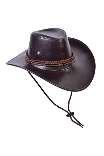 OEM Brown leather cowboy hat decorated with rope and adjustable lace Quality