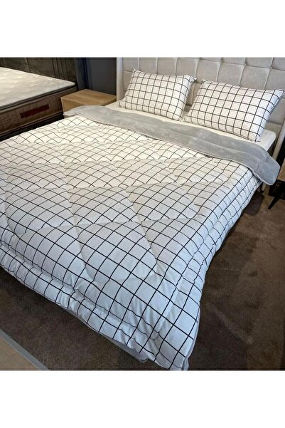 Arma Concept Double Size Checkered Pattern Double-Sided Welsoft Pufidik Silicone Quilt 195X215 + 2 Pillowcases