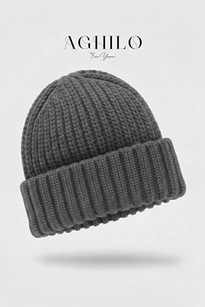 Aghilo قبعة سالونيك المحبوكة ذات الملمس الناعم - رمادي أنثراسايت - للاستخدام للجنسين