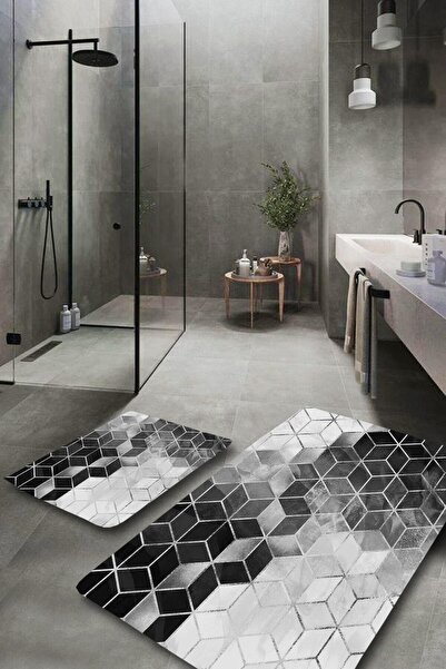 Serteks Modern Desenli Yıkanabilir 2li Banyo Halısı