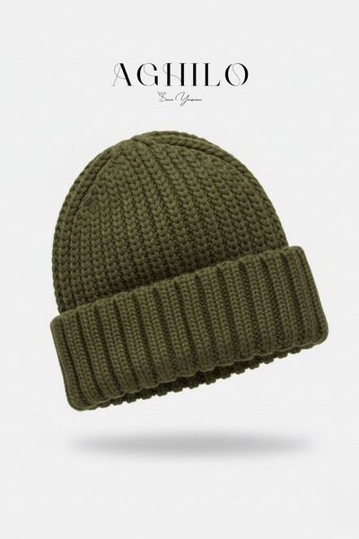 Aghilo قبعة سالونيك المحبوكة ذات الملمس الناعم - كاكي - للاستخدام للجنسين