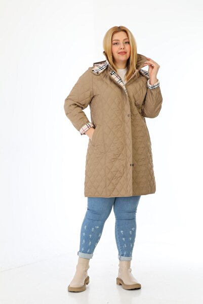 TUTveAL Collection Γυναικείο μακρύ αδιάβροχο καπιτονέ κουκούλα Καπιτονέ παλτό Plus Size Καπιτονέ καρό καπιτονέ