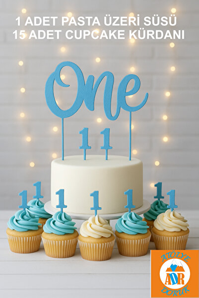 Atölye Doruk زينة كعكة عيد الميلاد باللون الأزرق لعمر سنة واحدة - كتابة واحدة...