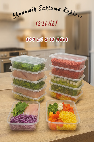 Ezu Home 12-Pack 0.5 Lt Eco Leak-Proof Lid Microwave Freezer Deep Freezer Org...