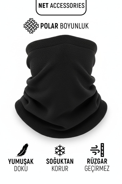 Net Tekstil Black Thermal Fleece Cold-Proof Neck Warmer Unisex Cotton Winter