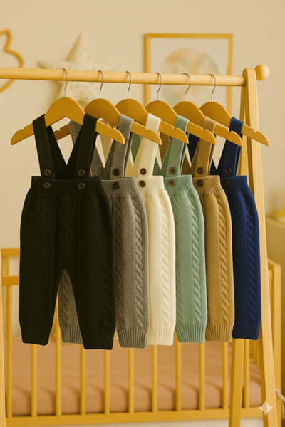 Nimini Kids Knitted Diamond Patterned Unisex Baby Salopet with Adjustable Strap (0-2 Years)