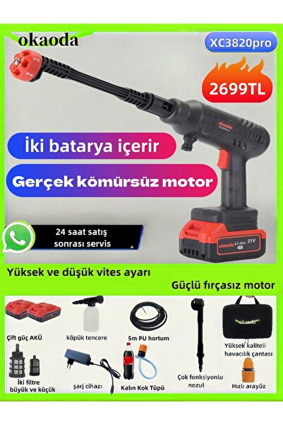 okaoda En Güçlü 3 Vitesli Ayar, Kömürsüz Oto Araba Bahçe Klima Halı Şarjlı Yüksek Basınç Yikama Makinesi