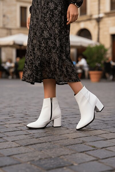 DİVOLYA Γυναικείες μπότες καθημερινής χρήσης με τακούνι Asper White Leather (6cm)