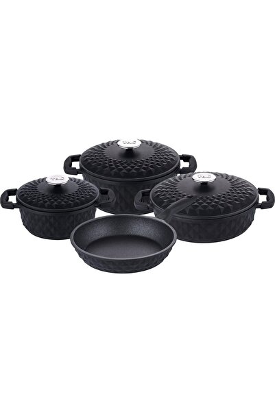 Hype Store طقم أواني طهي من حديد الزهر من كارابيلا، 7 قطع، أسود
