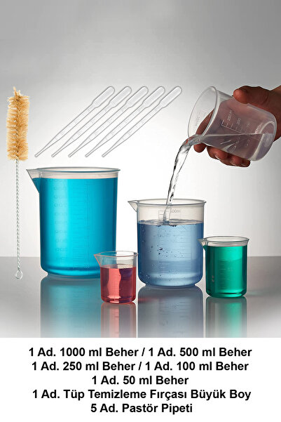 ATEL-SAN Beher SET Plastik / Şeffaf (Beher + Paspör Pipeti + Tüp Temizleme Fırçası Büyük Boy)