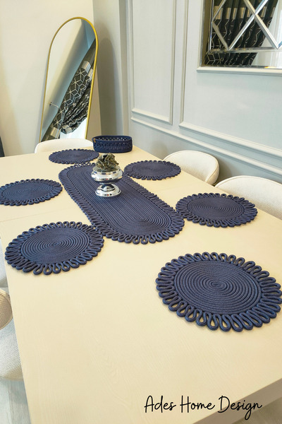 ADES HOME DESİGN Jüt,Amerikan Servis Takımı, 6 Supla, 1  Ekmek Sepeti, 1 Runn...