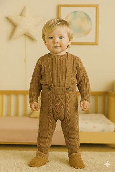 Nimini Kids Knitted Diamond Patterned Unisex Baby Salopet with Adjustable Strap (0-2 Years)