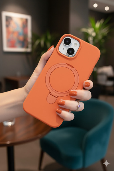 TechTrove Apple iPhone 15 Plus Kılıf Soft Tasarım Magsafe Halka Stand İçi Kad...