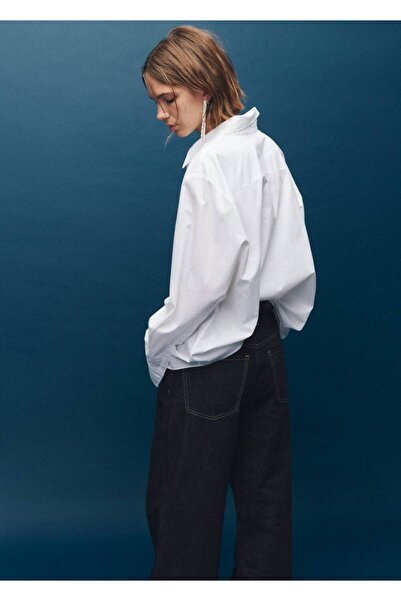 MANGO Woman Düğmeli wide-leg jean pantolon