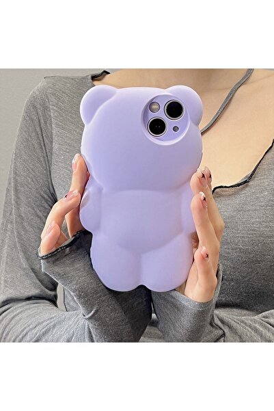 Newon غطاء حماية لهاتف آيفون 12 برو من السيليكون باللون الأرجواني على شكل دمي...