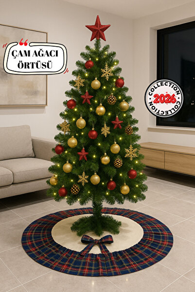 Soft Kare Fırfırlı Yılbaşı Çam Ağacı Örtüsü – Doğal Pamuklu Ekose Tasarım ile Sıcak Bir Atmosfer