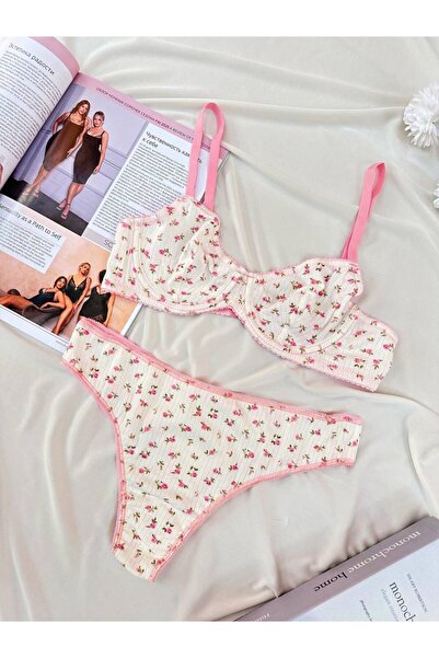 dem merys White Lilya Lace Bralet Bra Thong Set