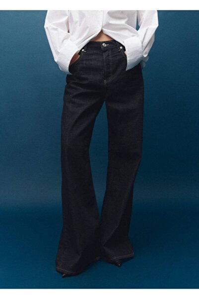 MANGO Woman Düğmeli wide-leg jean pantolon