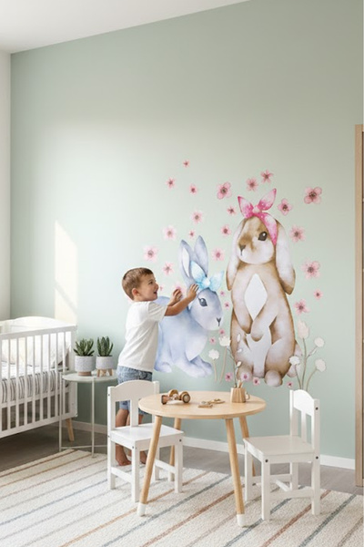 Kt Grup Slatki zečevi sa trakama, zidna nalepnica u pastelnim bojama