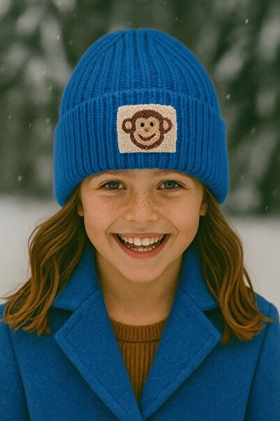 byebruketenci Monkey Punchli Wool Blue Children's Beanie New Year's Birthday ...